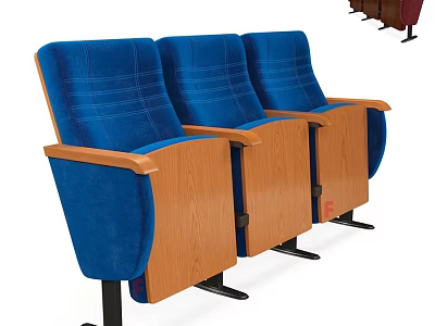 Modern Three Seater Blue Leisure Chairs With Velvet Upholstery And Wooden Armrests 3d model