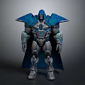 Sci Fi Mechanical Character Design With Blue Silver Armor Large Shoulder Plates And Cape 3d model