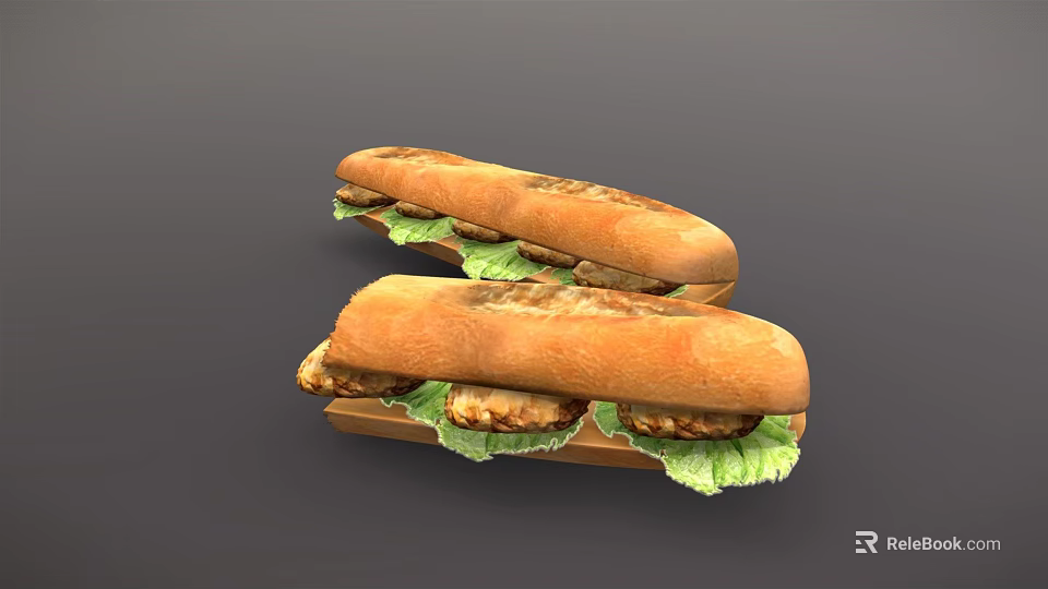 Delicious Chicken Sandwich With Crispy Patty Fresh Lettuce And Long Bread 3d model 