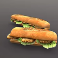 Delicious Chicken Sandwich With Crispy Patty Fresh Lettuce And Long Bread