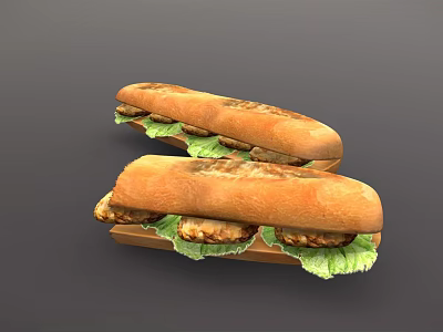 Delicious Chicken Sandwich With Crispy Patty Fresh Lettuce And Long Bread 3d model