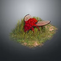 Red Flower Shaped Object With Wings Placed On Green Grass Area