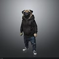 Pug Dressed In Black Hoodie Blue Jeans And White Sneakers On Gray Background