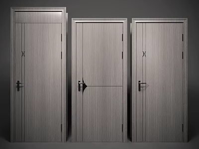 Three Modern Flush Doors With Wooden Texture And Simple Handle Design 3d model