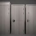Three Modern Flush Doors With Wooden Texture And Simple Handle Design 3d model