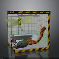 Cube Scene With Yellow Black Caution Stripes Green Dragonfly Red Centipede Blue Bed Medical Supplies