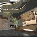 Museum Exhibition Hall With Curved Ceiling Ancient Relics Display And Wooden Showcase