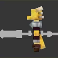 Pixelated Warrior Character With Yellow Armor And Large Sword Weapon