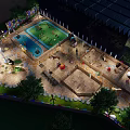 Outdoor Garden Landscape With Children's Play Areas Mushroom Decorations And Wooden Fences
