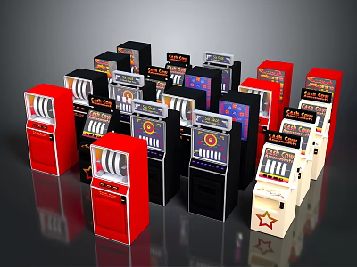 Colorful Slot Machine Collection With Red Black White Designs And Reels 3d model