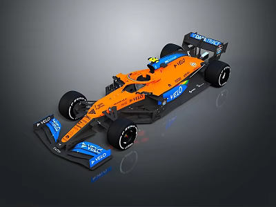 Orange Formula Race Car With Blue Components SAP Cloud Logos And Aerodynamic Design 3d model