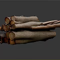 Natural Stacked Wooden Logs With Cut Ends And Brown Orange Texture