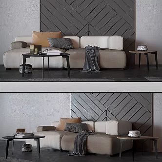 Modern double sofa sofa coffee table background wall decorations 3d model