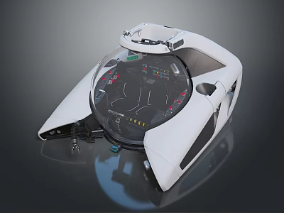 White Spacecraft Cockpit With Transparent Dome And Internal Control Panel Instruments 3d model