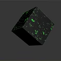 Cartoon Scene Featuring Black Cube With Green Glowing Digital Circuit Patterns 3d model