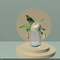 Transparent Daily Use Cup With Two Handles Light Blue White Design And Green Leaves Background