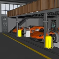 4S Auto Shop Interior With Service Bays Cars Repair Equipment And Tool Racks