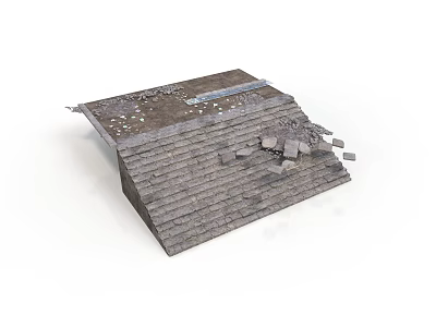 Ancient Step Like Building Structure With Broken Stones And Scattered Debris 3d model