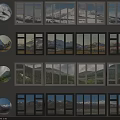 Seasonal Scenery Views Through Windows Featuring Snowy Mountains Golden Fields Green Forests And Spring Landscapes
