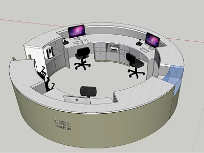 Circular Reception Desk Design With Two Computers Office Chairs And Workstations 3d model