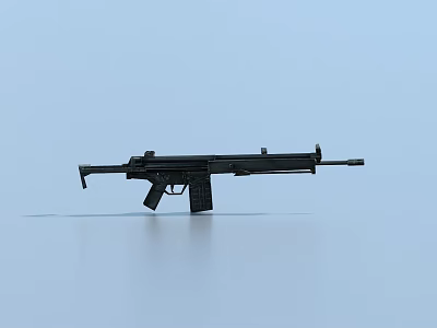 Modern Black Rifle Displayed On Flat Surface With Light Blue Background 3d model