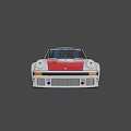 Vintage Porsche Race Car with White Body Red Hood Number 1 and Sponsor Logos