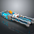 Futuristic Blue Gray Multi Barrel Weapon With Orange Components And Mechanical Design 3d model