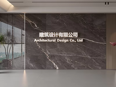 Modern Marble Background Wall for Architectural Design Company Reception Area with Wooden Accents 3d model
