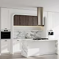 Modern Kitchen Interior With Marble Countertops White Cabinets And Dark Wood Grain Upper Cabinets