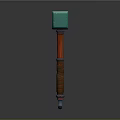 Green Double Bladed Axe With Red Wrapped Handle And Metal Head