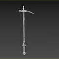 Long Handle Sickle Weapon With Metal Construction Sharp Blade And Decorative Carvings