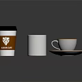 Essential Daily Life Items Including Coffee Paper Cup White Mug And Saucer