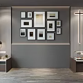 Modern Bedroom Accent Wall With Framed Art And Linear Light 3d model