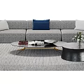 Gray L Shaped Sofa With Blue Light Gray Cushions And Black Round Coffee Table Set 3d model