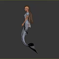 Mermaid Character In Fantasy Game Film With Blue Tail And Brown Hair