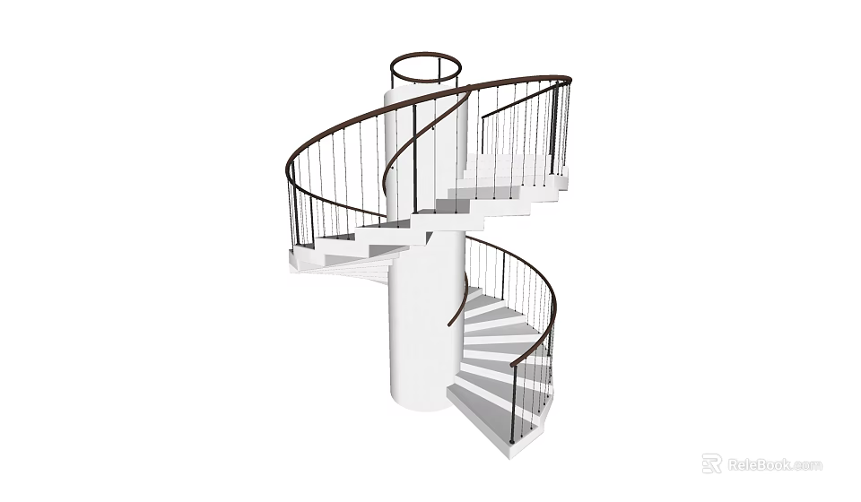 Modern Spiral Staircase Design With Metal Railings And White Steps 3d model 