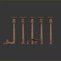 Five Pink Classical Decorative Columns With Small Components And Square Base 3d model