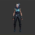 3D Game Movie Characters With Blue Hair Teal Outfits Sleeveless Tops Cargo Pants And Boots