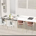 Elegant Modern Dining Set With Marble Tabletop Chairs And Barstools In Design 3d model