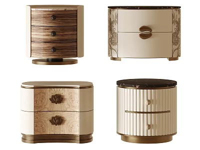 Elegant Bedside Tables With Various Designs Wood Grain Marble Top And Decorative Handles 3d model