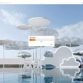 Cloud Inspired Sculptural Installation With White Canopy Structures Reflected On Water 3d model