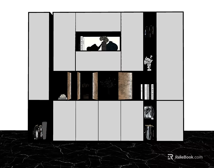 Elegant Modern Display Cabinet With Storage Compartments And Decorative Pieces 3d model 