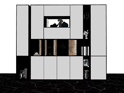 Elegant Modern Display Cabinet With Storage Compartments And Decorative Pieces 3d model