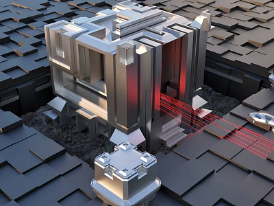 Futuristic 3D Geometric Structure With Metallic Design And Red Laser Beams 3d model