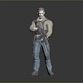 Low Poly 3D Male Character Holding Rifle Wearing Blue Pants And Vest