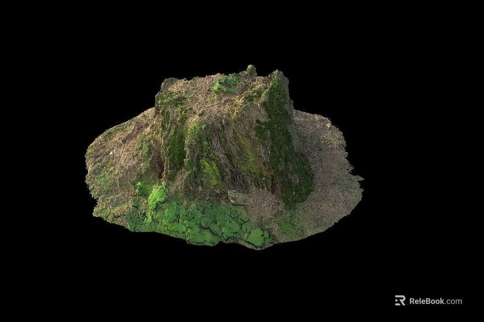 Natural Stone And Wood Texture In 3D Terrain Model Design With Green Vegetation 3d model 
