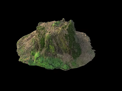 Natural Stone And Wood Texture In 3D Terrain Model Design With Green Vegetation 3d model