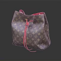 Classic Monogram Pattern Leather Drawstring Bag With Red String Closure And Elegant Design