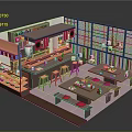 Cartoon Scene of Japanese Restaurant with Counter Stools Tables and Traditional Decorations