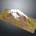 Natural Mountain Landscape With Snow Capped Peak And Green Yellow Vegetation